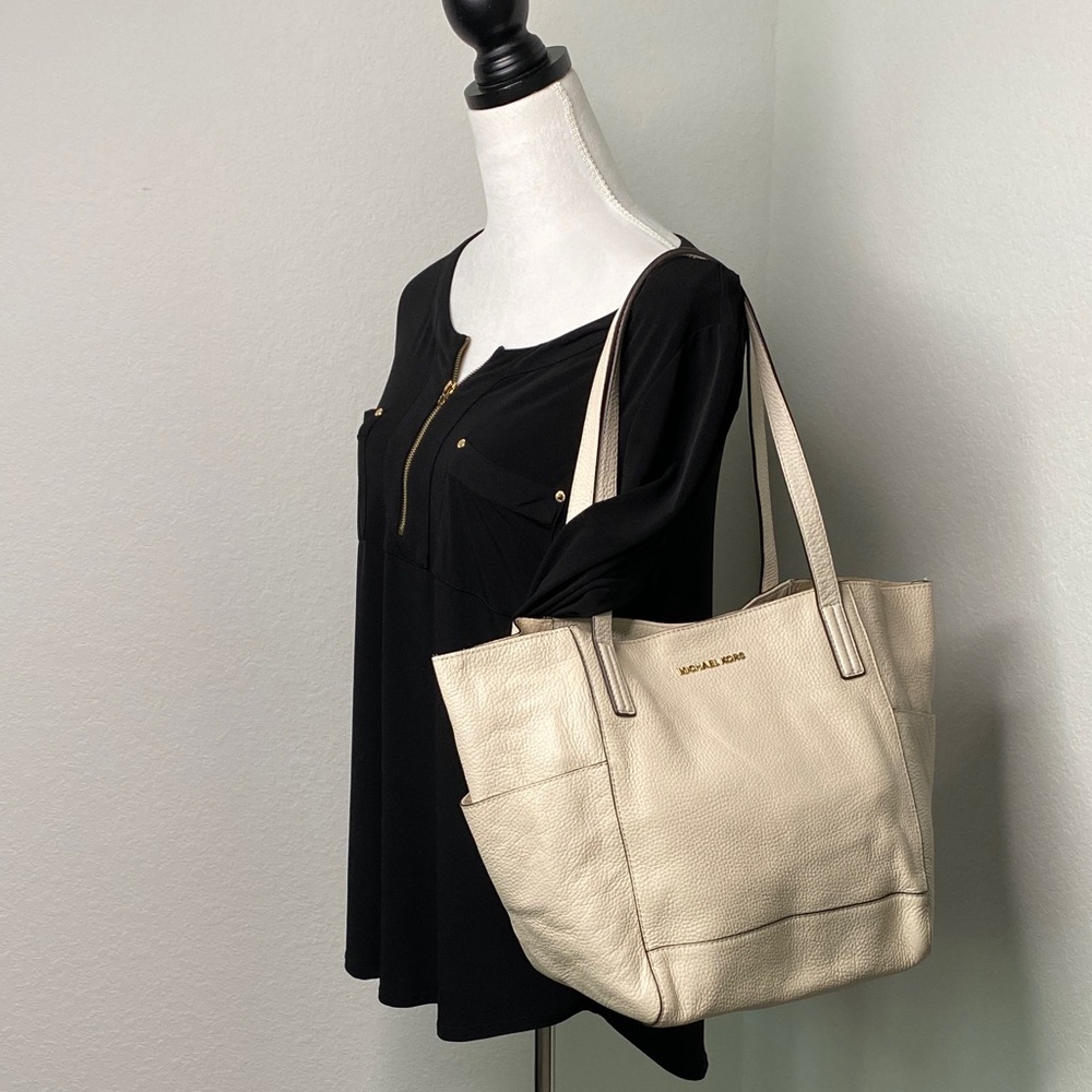 Michael Kors Ashbury Large‎ Grab Pebble Leather Tote Beige Ivory - Picture 5 of 12